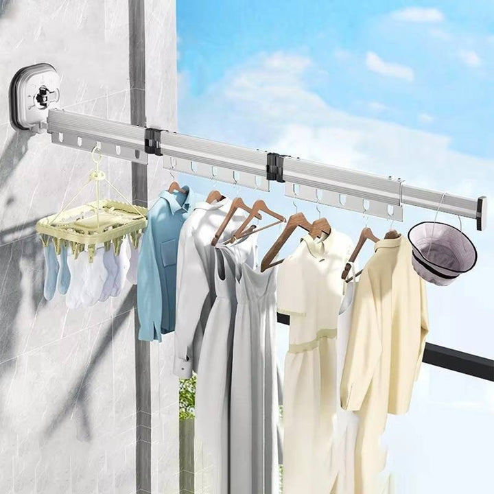 Clothes Drying Rack With 360° Rotating Bars And 25cm Telescopic Extension For Indoor Wall Mounting - Image 8