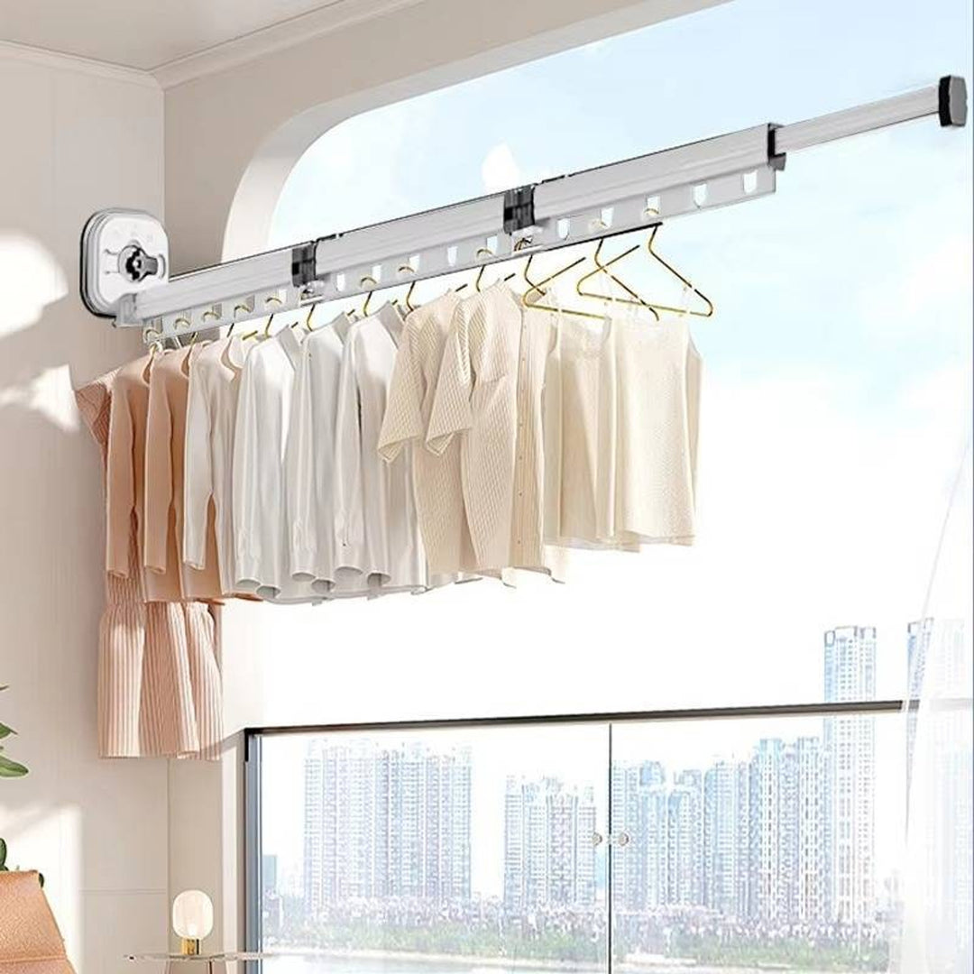 Clothes Drying Rack With 360° Rotating Bars And 25cm Telescopic Extension For Indoor Wall Mounting - Image 6