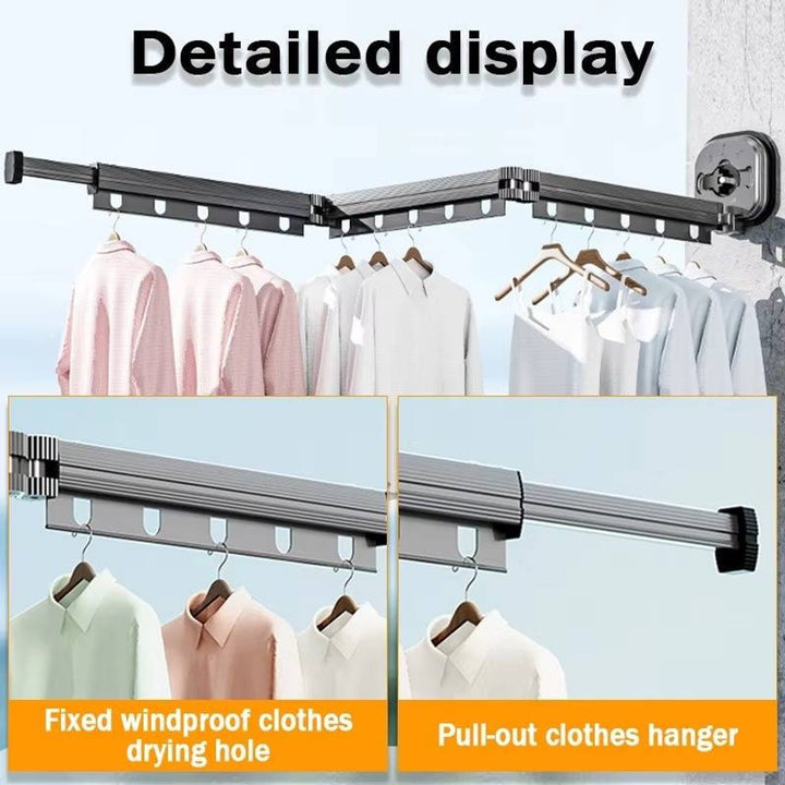 Clothes Drying Rack With 360° Rotating Bars And 25cm Telescopic Extension For Indoor Wall Mounting - Image 4