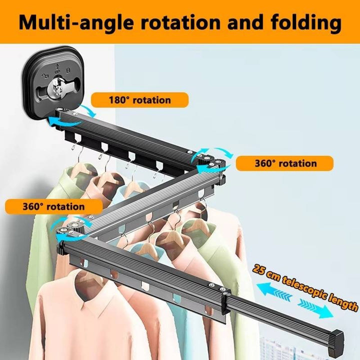 Clothes Drying Rack With 360° Rotating Bars And 25cm Telescopic Extension For Indoor Wall Mounting - Image 3
