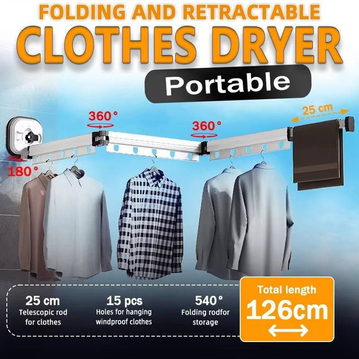 Clothes Drying Rack With 360° Rotating Bars And 25cm Telescopic Extension For Indoor Wall Mounting - Image 7