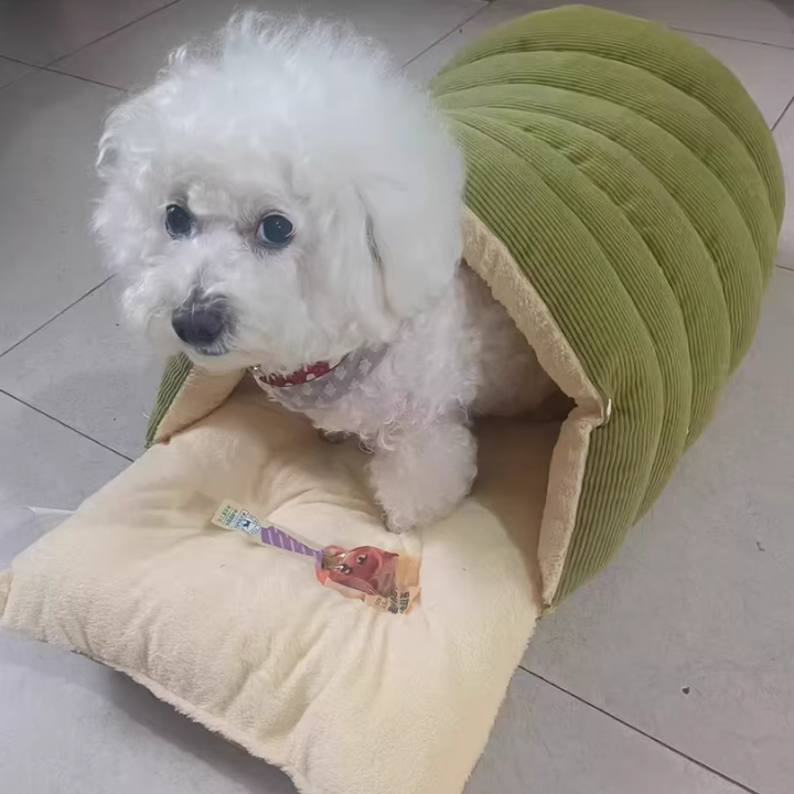Cord Plush Pet Cave Bed For Cats And Small Dogs Foldable Draft-Proof Dome - Image 2