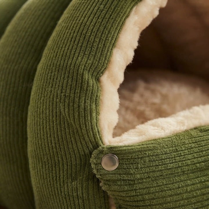 Cord Plush Pet Cave Bed For Cats And Small Dogs Foldable Draft-Proof Dome - Image 5
