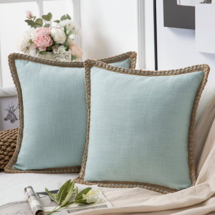 Crocheted Trim Square Decorative Cushion - Image 1