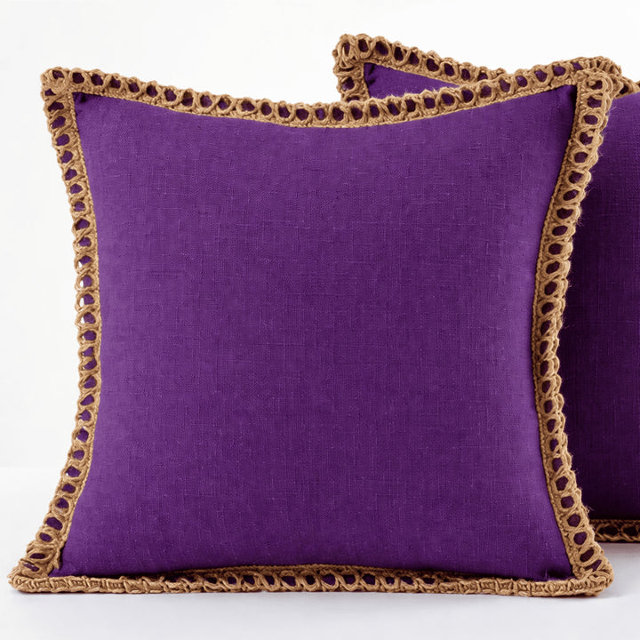 Crocheted Trim Square Decorative Cushion - Image 10