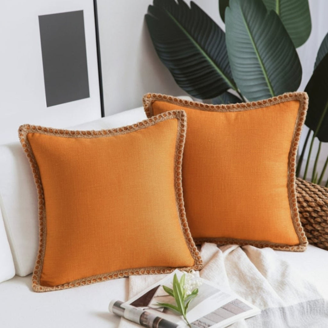 Crocheted Trim Square Decorative Cushion - Image 12
