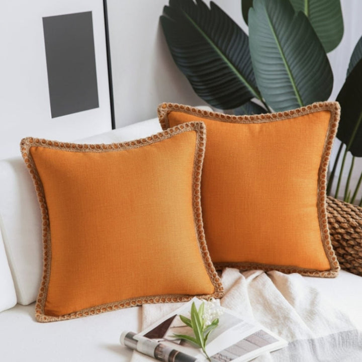 Crocheted Trim Square Decorative Cushion - Image 12