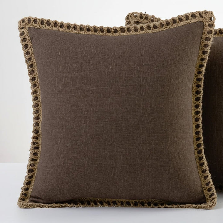 Crocheted Trim Square Decorative Cushion - Image 4