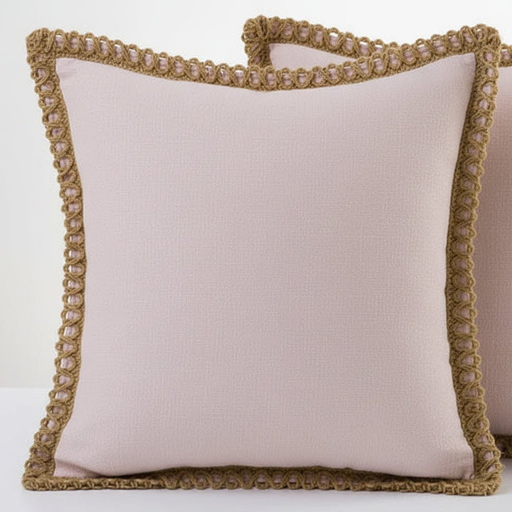 Crocheted Trim Square Decorative Cushion - Image 5