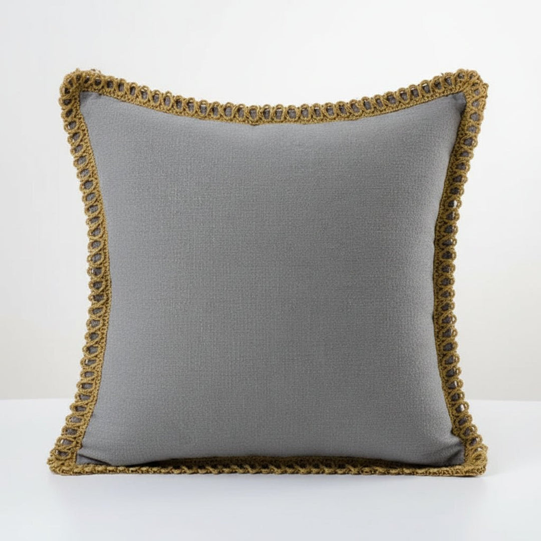 Crocheted Trim Square Decorative Cushion - Image 9