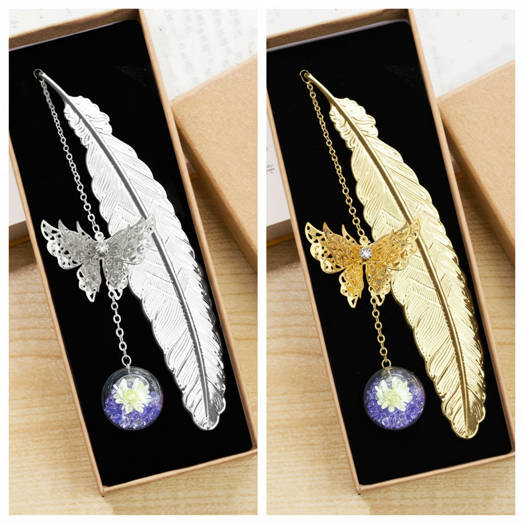 Segnalibro Pendente in Metallo a Forma di Piuma con Cristallo Decorativo Regalo per la Lettura