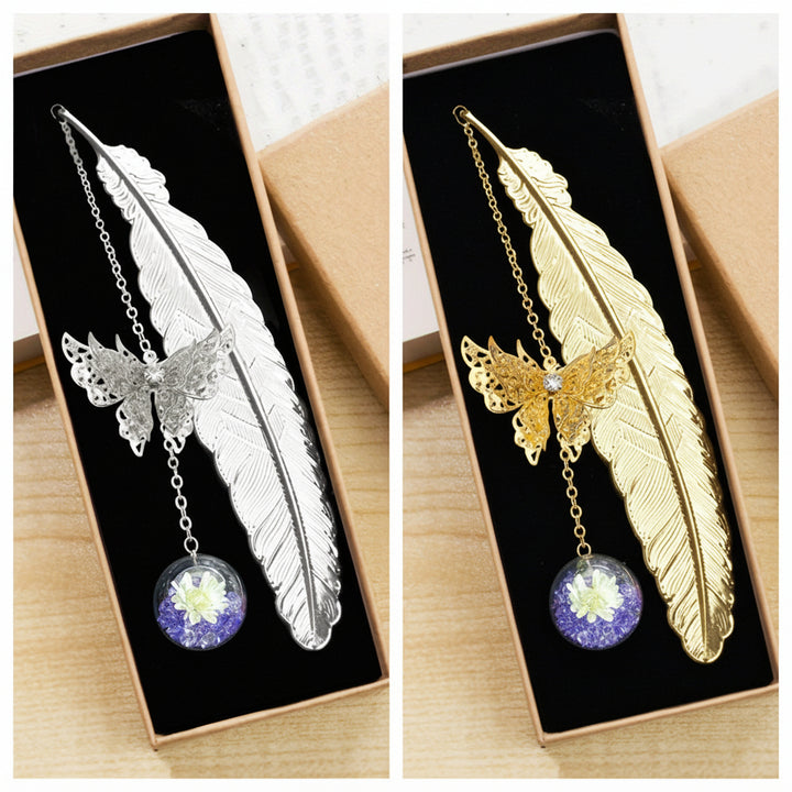 Segnalibro Pendente in Metallo a Forma di Piuma con Cristallo Decorativo Regalo per la Lettura