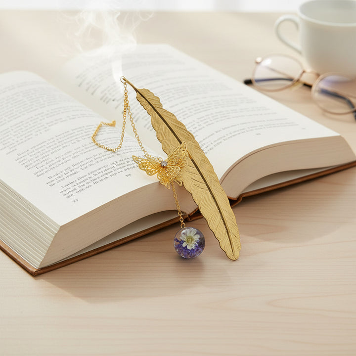 Segnalibro Pendente in Metallo a Forma di Piuma con Cristallo Decorativo Regalo per la Lettura