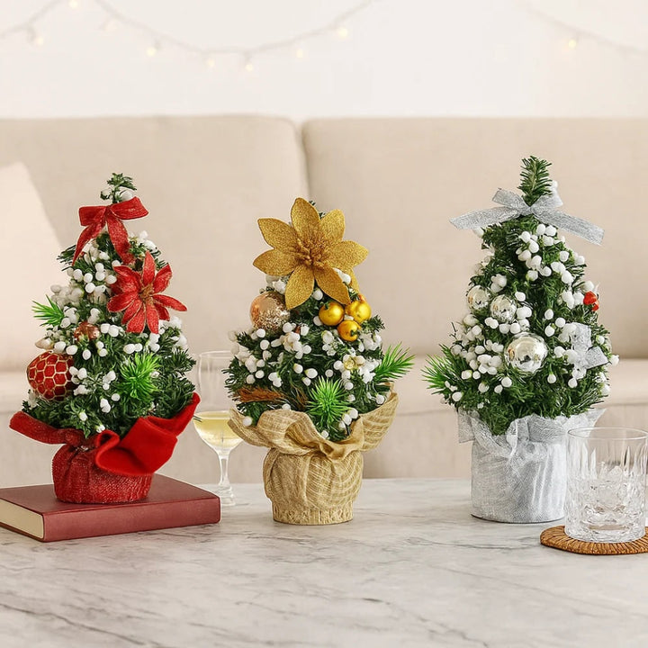 Decorated Mini Christmas Tree Set Of 3 With Berries And Baubles - Image 2