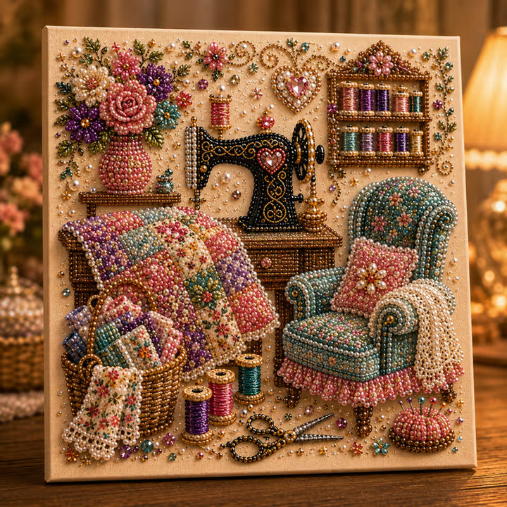 Diamond Painting Kit With Pearls And Special-Shaped Gems Vintage Scene Canvas Art - Image 3