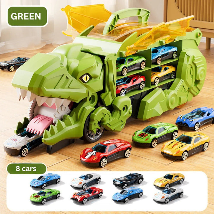 Dinosaur Car Play Truck With Dual Racing Tracks And Storage For 8 Toy - Image 2
