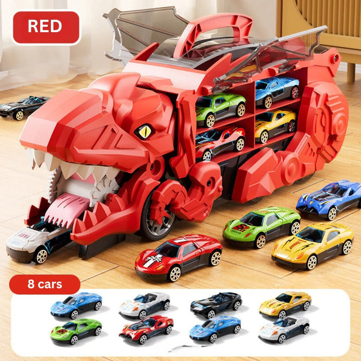 Dinosaur Car Play Truck With Dual Racing Tracks And Storage For 8 Toy - Image 10