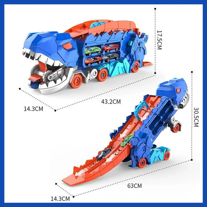Dinosaur Car Play Truck With Dual Racing Tracks And Storage For 8 Toy - Image 8