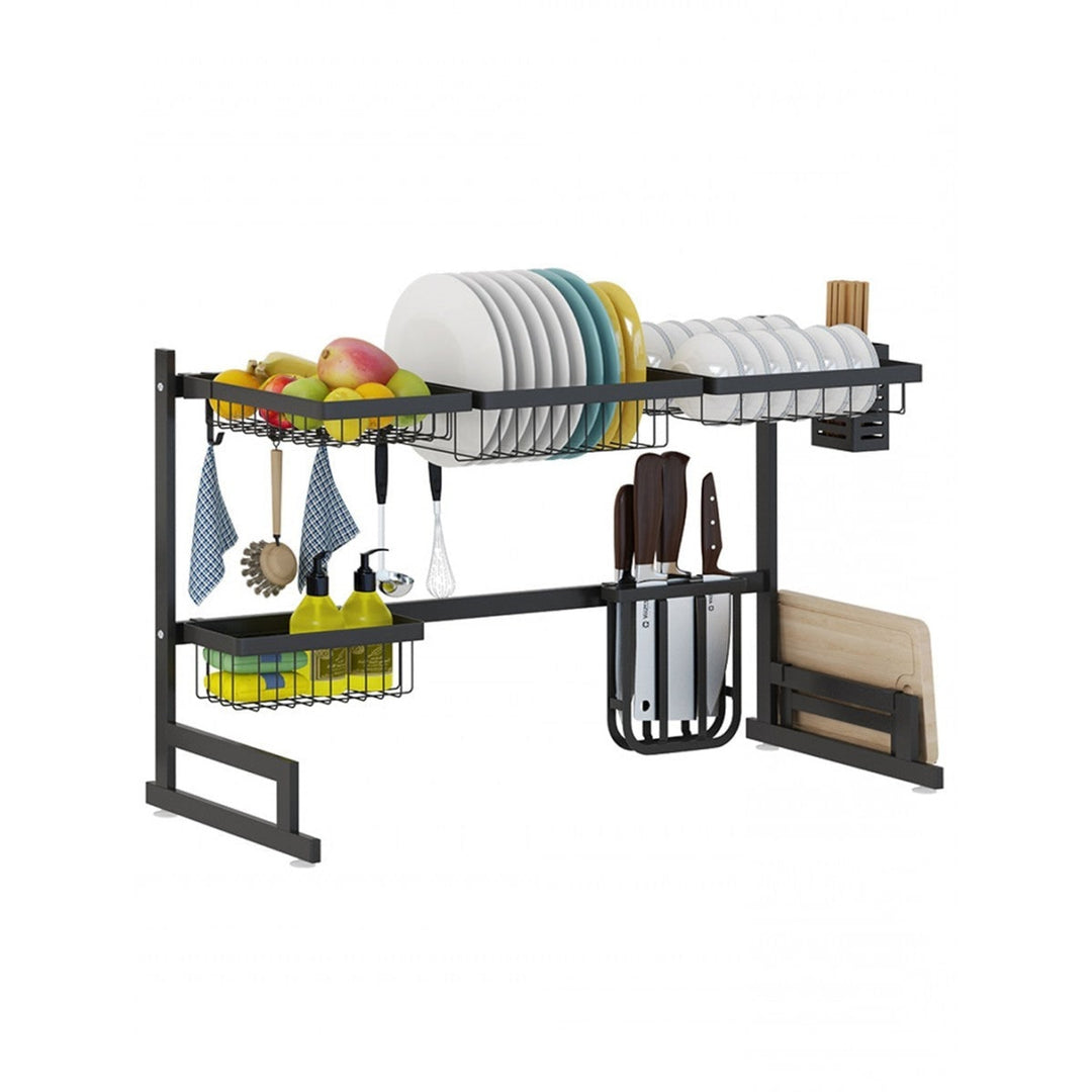 Dish Drying Rack Over Kitchen Sink Stainless Steel Black With Storage Shelves And Utensil Holder - Image 1