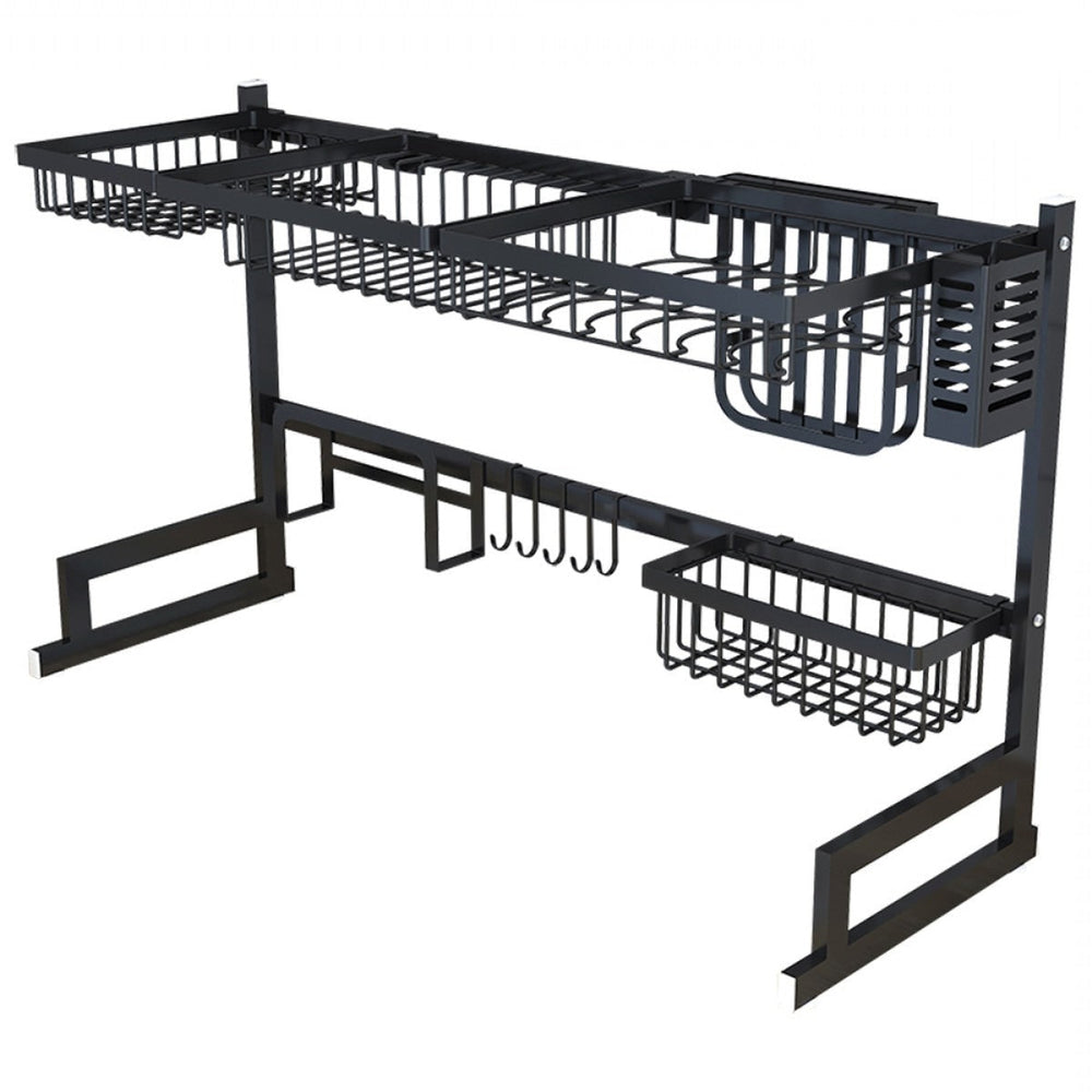 Dish Drying Rack Over Kitchen Sink Stainless Steel Black With Storage Shelves And Utensil Holder - Image 4