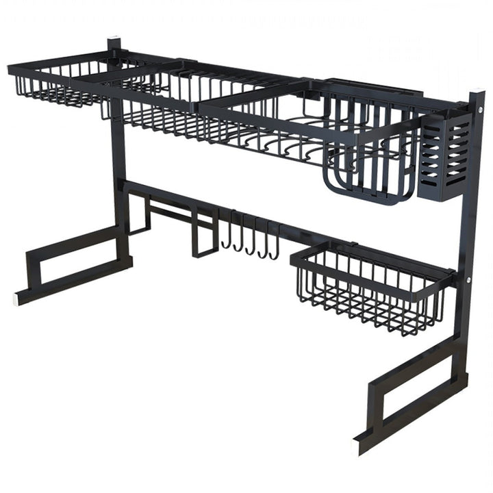 Dish Drying Rack Over Kitchen Sink Stainless Steel Black With Storage Shelves And Utensil Holder - Image 4
