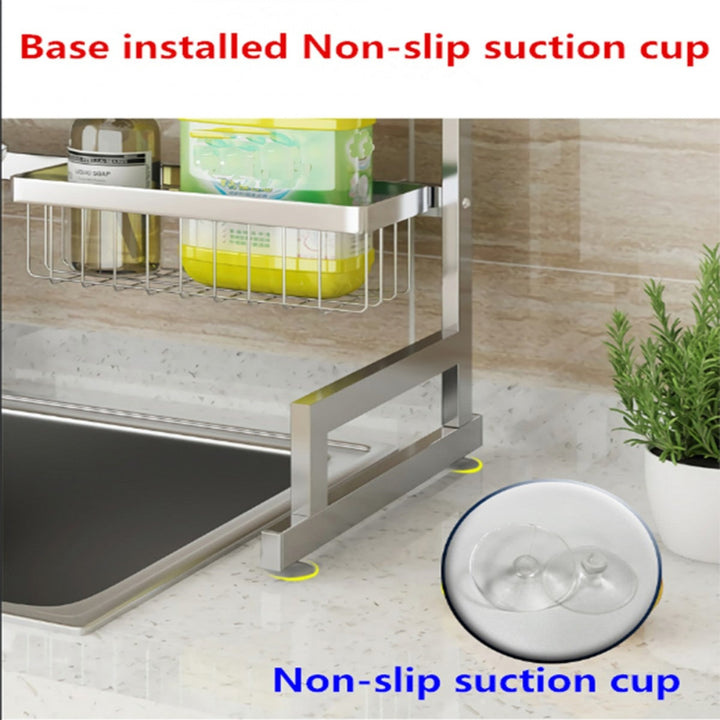 Dish Drying Rack Over Kitchen Sink Stainless Steel Black With Storage Shelves And Utensil Holder - Image 6