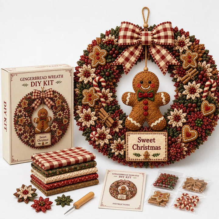 Diy Christmas Wreath Craft Kit With 3D Fabric Flowers And Wooden Pressing Tool - Image 6