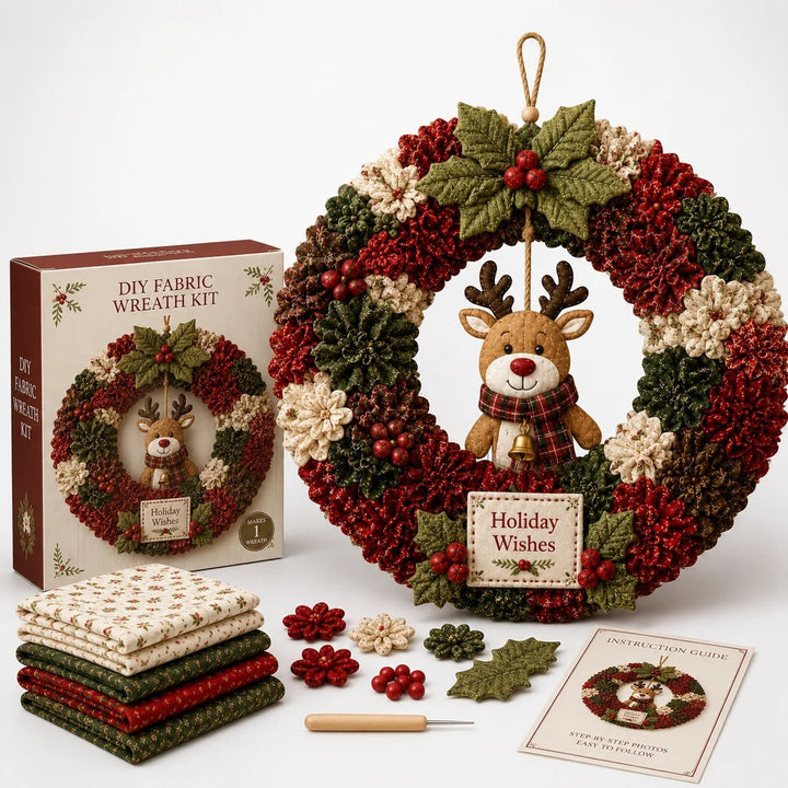 Diy Christmas Wreath Craft Kit With 3D Fabric Flowers And Wooden Pressing Tool - Image 4