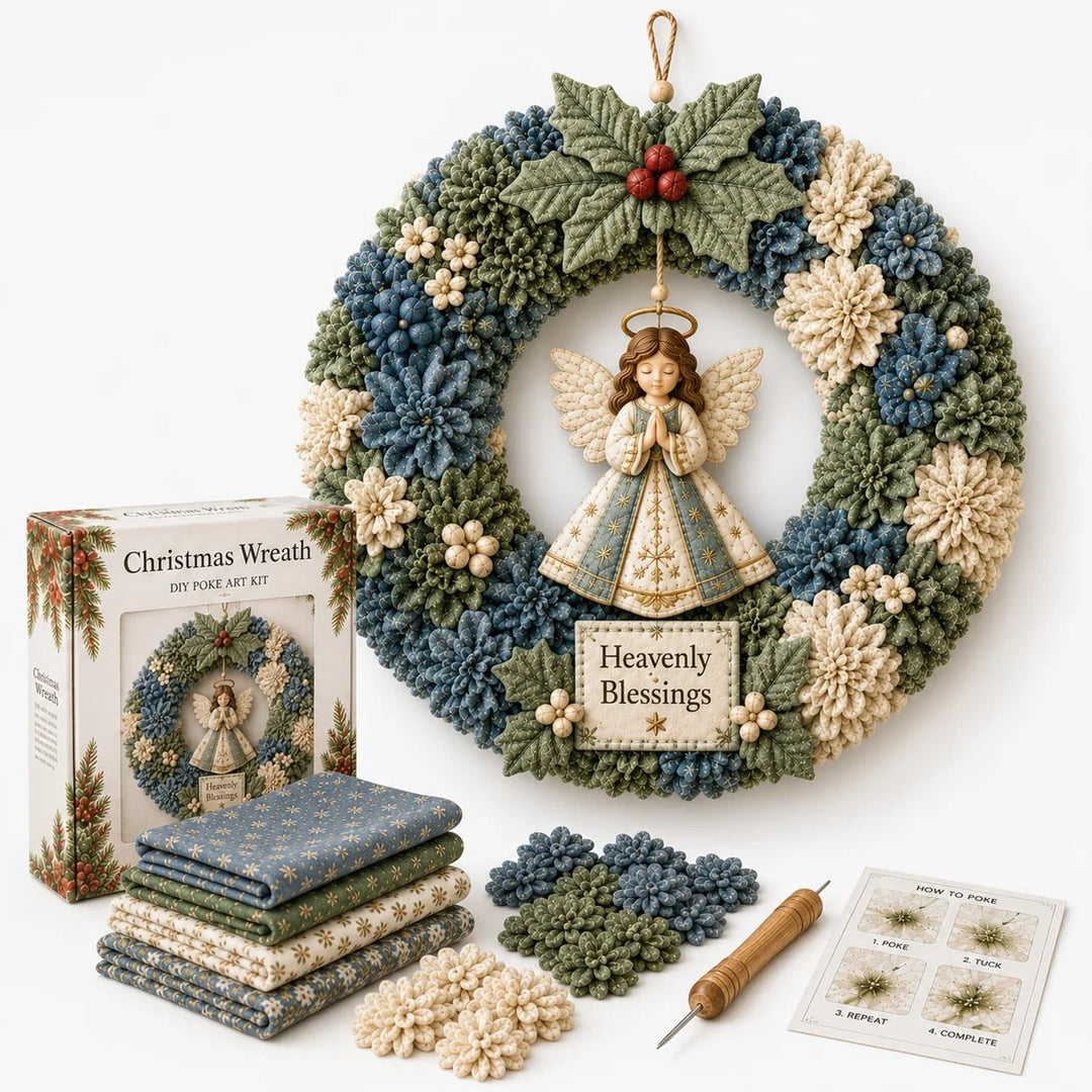 Diy Christmas Wreath Craft Kit With 3D Fabric Flowers And Wooden Pressing Tool - Image 5