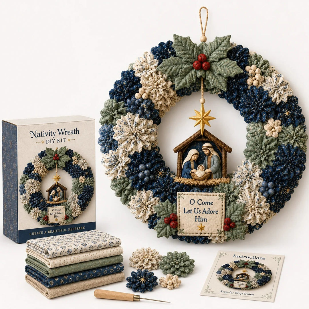 Diy Christmas Wreath Craft Kit With 3D Fabric Flowers And Wooden Pressing Tool - Image 8