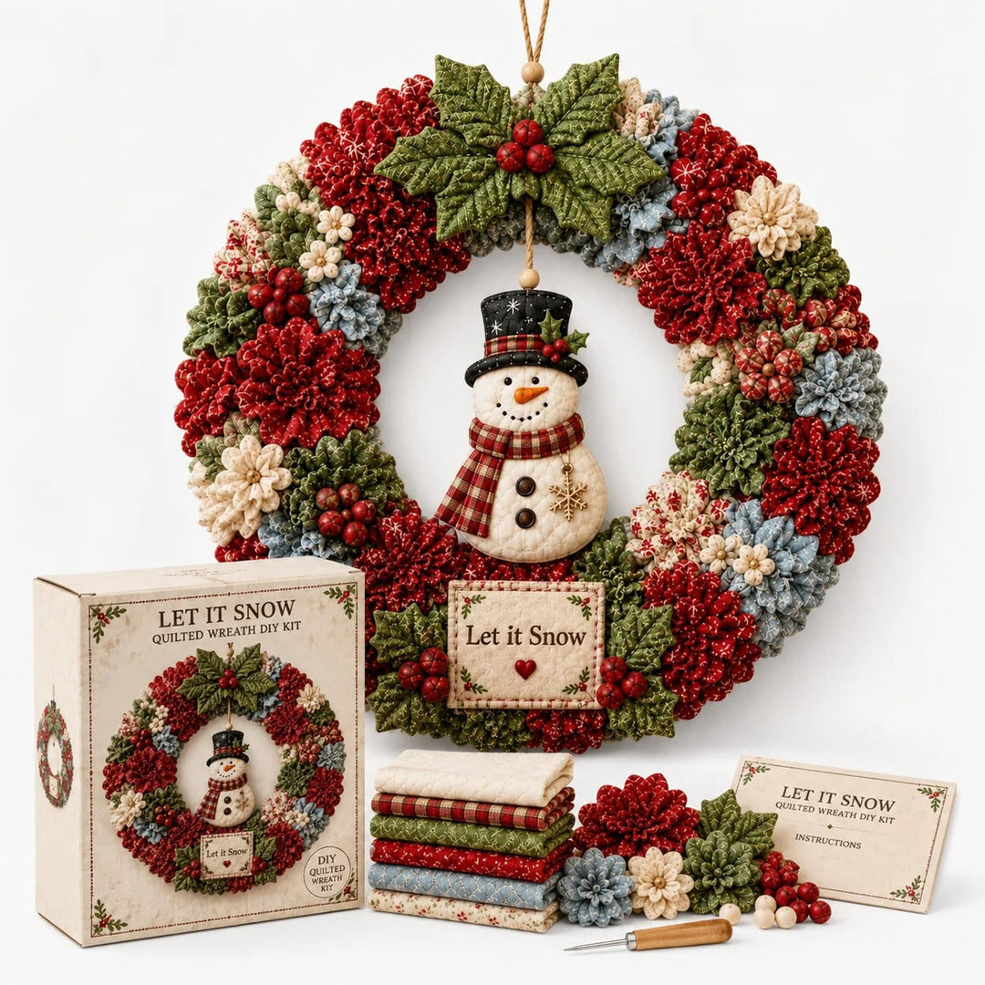 Diy Christmas Wreath Craft Kit With 3D Fabric Flowers And Wooden Pressing Tool - Image 3