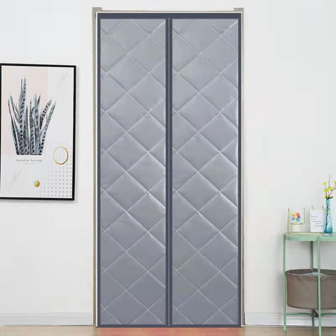 Door Draft Blocker Quilted Thermal Insulated Magnetic Edge Door Insulation Panel Gray Black - Image 1