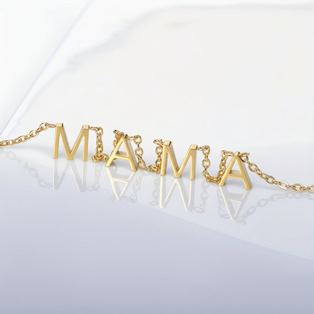 Name Necklace Gold Plated Stainless Steel Mama Pendant Chain