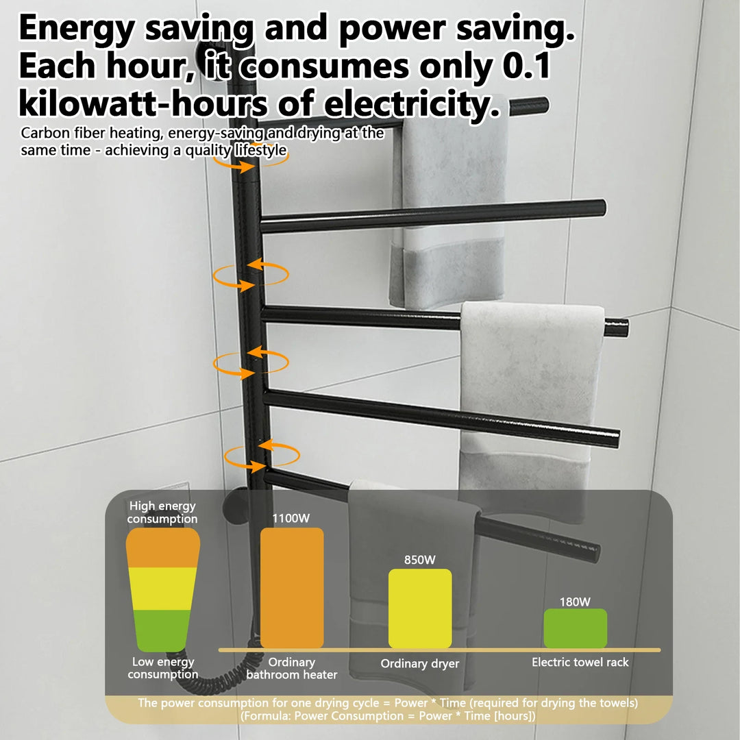 Electric Heated Towel Rack Wall Mounted With Smart Touch Control Timer For Fast Drying - Image 2