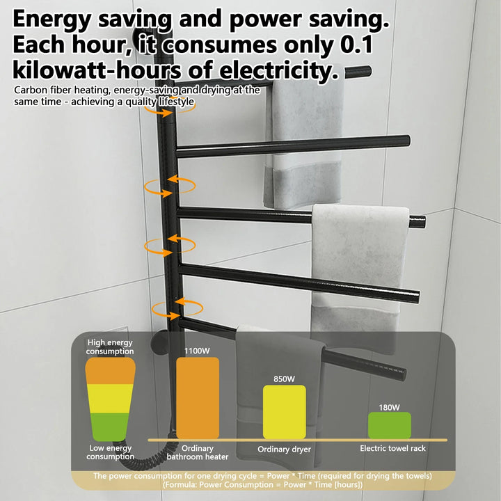 Electric Heated Towel Rack Wall Mounted With Smart Touch Control Timer For Fast Drying - Image 2