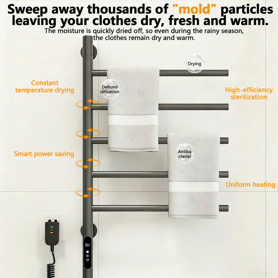 Electric Heated Towel Rack Wall Mounted With Smart Touch Control Timer For Fast Drying - Image 4