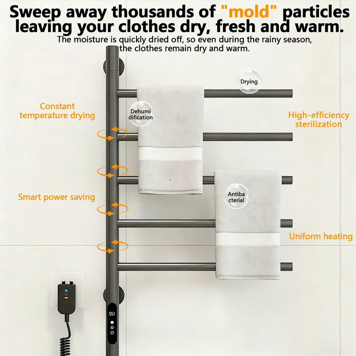 Electric Heated Towel Rack Wall Mounted With Smart Touch Control Timer For Fast Drying - Image 4