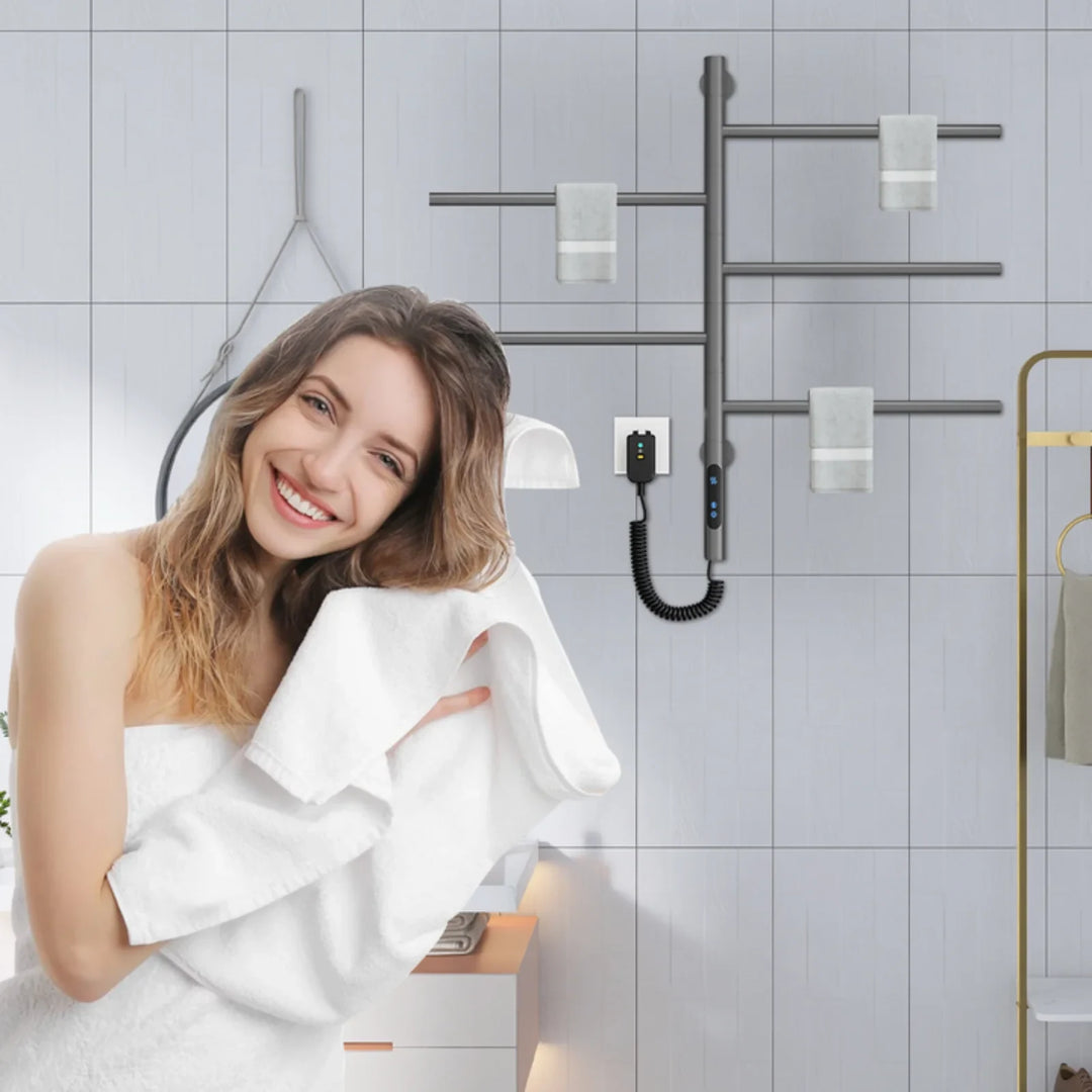 Electric Heated Towel Rack Wall Mounted With Smart Touch Control Timer For Fast Drying - Image 7