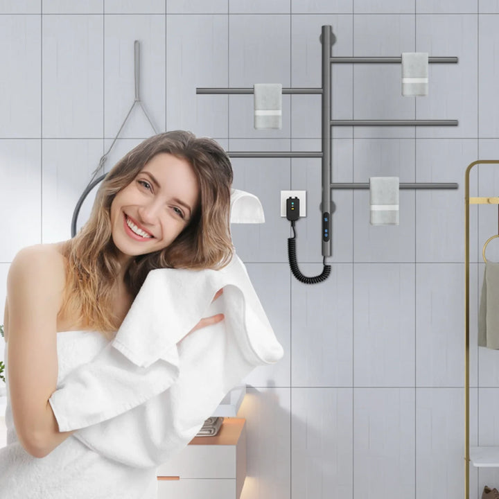 Electric Heated Towel Rack Wall Mounted With Smart Touch Control Timer For Fast Drying - Image 7