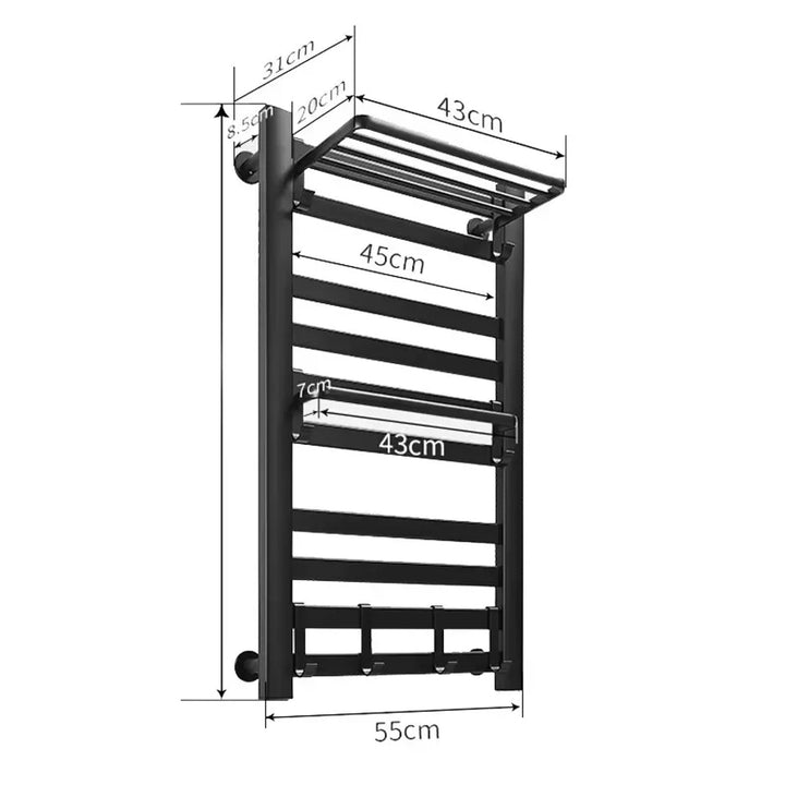 Electric Heated Towel Rail Wall Mounted With Top Storage Shelf And 5 Hooks Fast Heating - Image 5