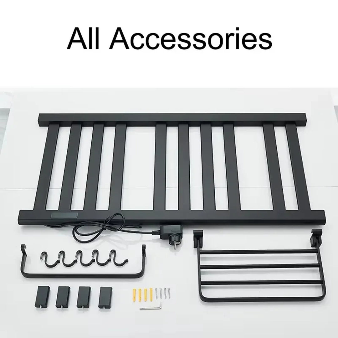 Electric Heated Towel Rail Wall Mounted With Top Storage Shelf And 5 Hooks Fast Heating - Image 6