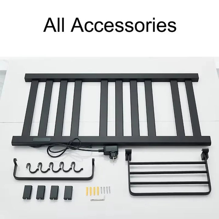 Electric Heated Towel Rail Wall Mounted With Top Storage Shelf And 5 Hooks Fast Heating - Image 6
