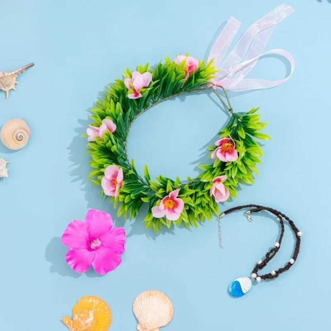 Flower Crown Necklace Set With Tropical And Beads Halloween Costume Accessories Instantly Completes Any Themed Look - Image 2