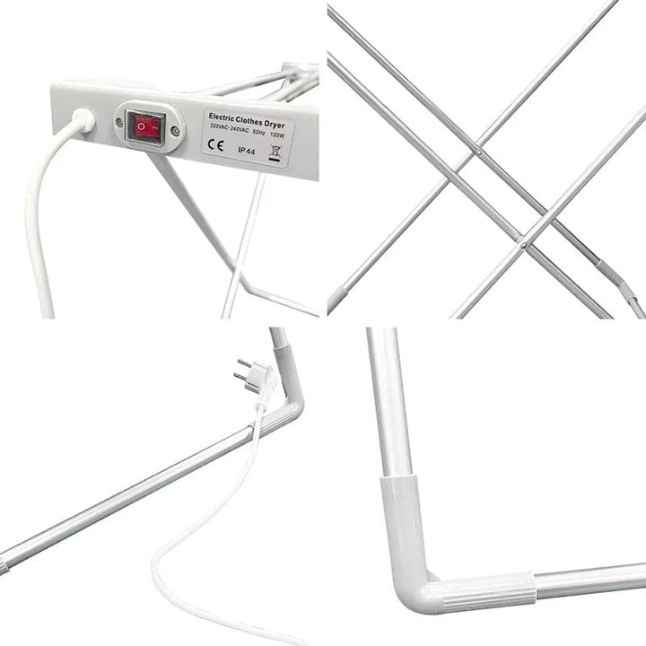 Foldable Electric Clothes Drying Rack With Heated Bars Energy Efficient Indoor Airer Powerful 120w Heating Freestanding & Portable Design - Image 2