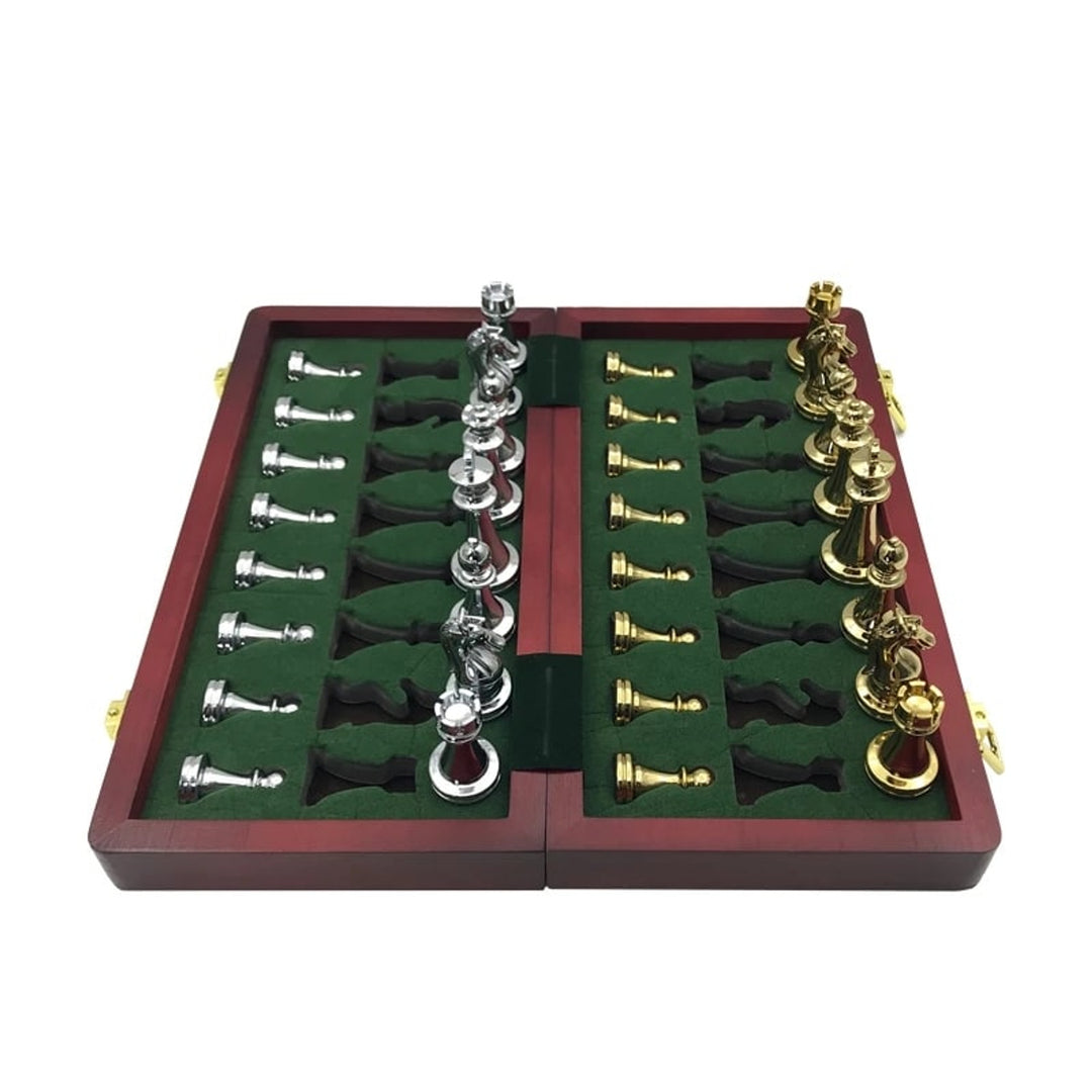 Folding Chess Board Set With Zinc Alloy Pieces Wooden Travel Board - Image 4