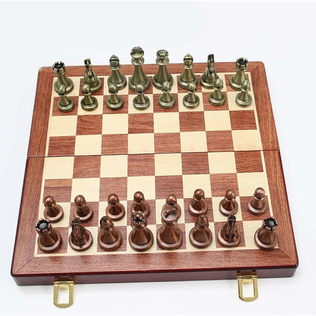 Folding Metal Alloy Chess Set With European Style Pieces Educational Board Game - Image 6