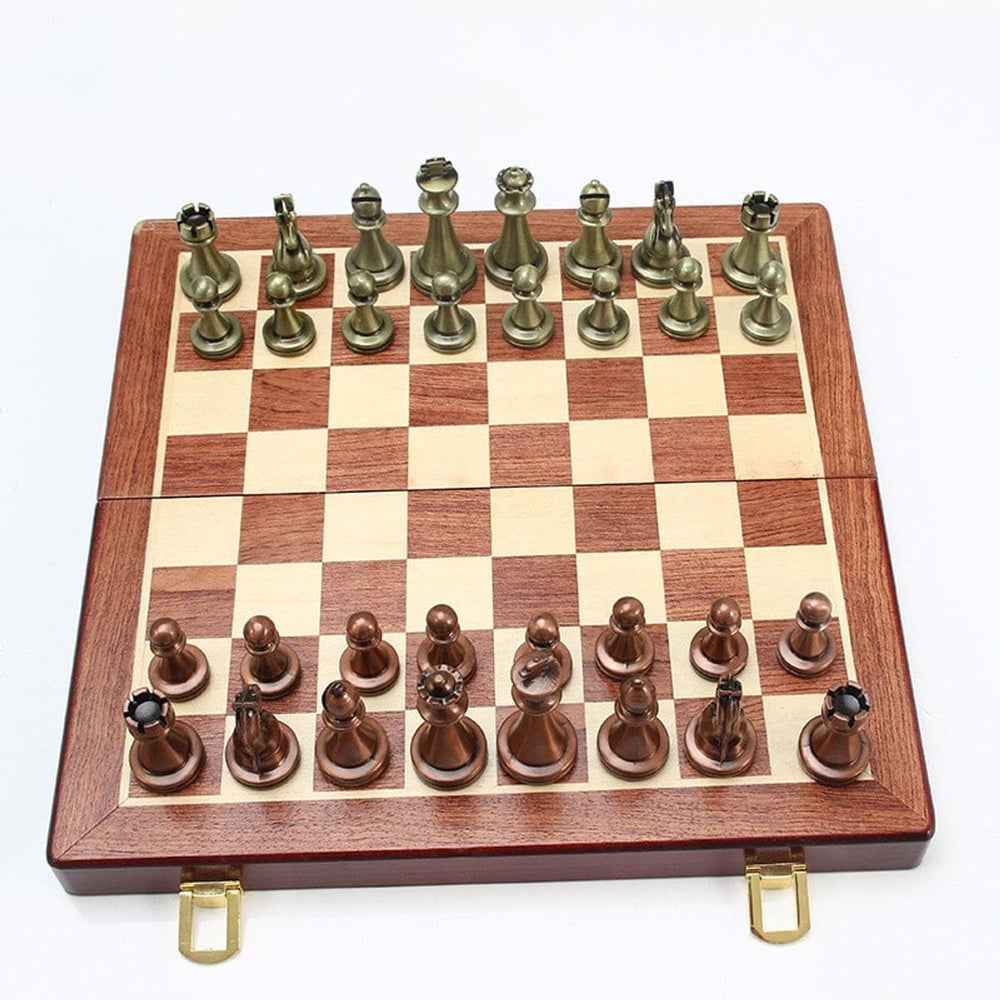 Folding Metal Alloy Chess Set With European Style Pieces Educational Board Game - Image 2