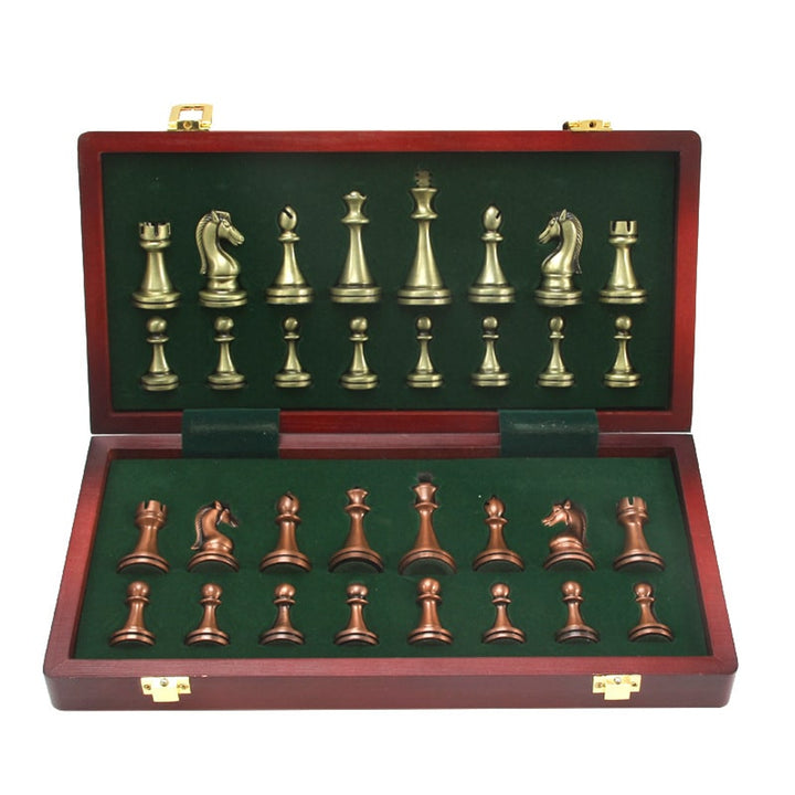 Folding Metal Alloy Chess Set With European Style Pieces Educational Board Game - Image 5