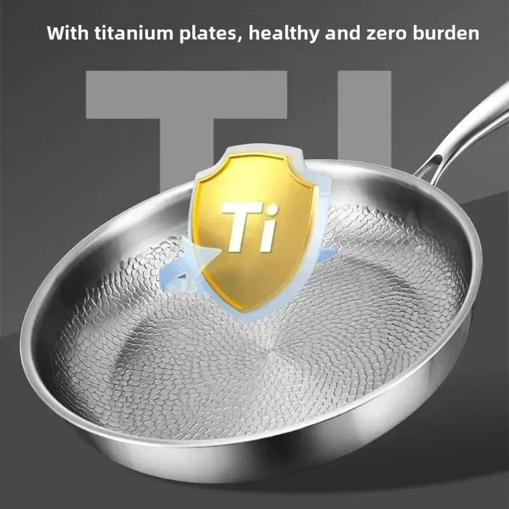 Frying Pan Non Stick Titanium Coated Hammered Stainless Steel Cookware Glass - Image 5