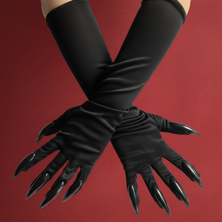 Halloween Accessories Black Gloves Witch Costume Satin Gloves - Image 1